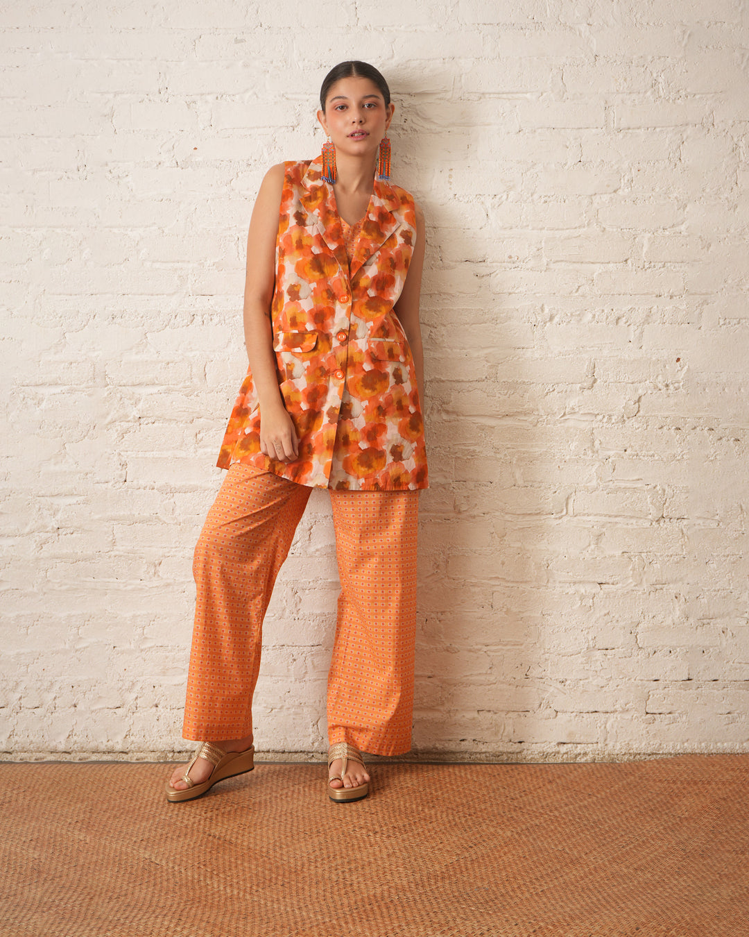 Rust Printed Co‑ord Set with Jacket