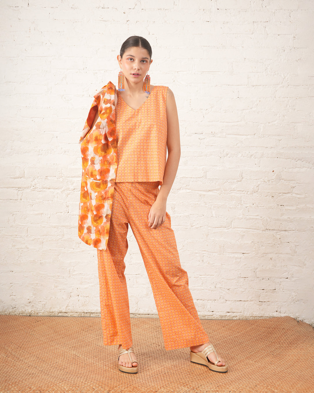 Rust Printed Co‑ord Set with Jacket