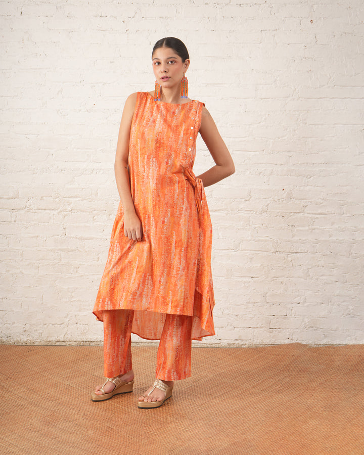 Peach Side Tie-Up Kurta with Pants