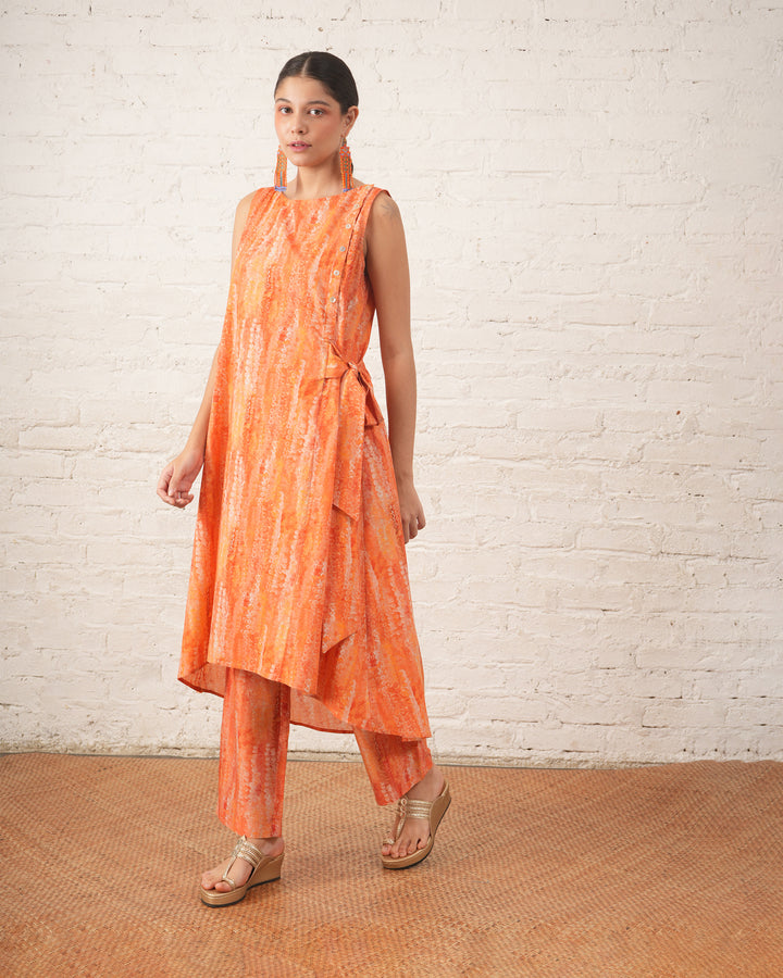 Peach Side Tie-Up Kurta with Pants