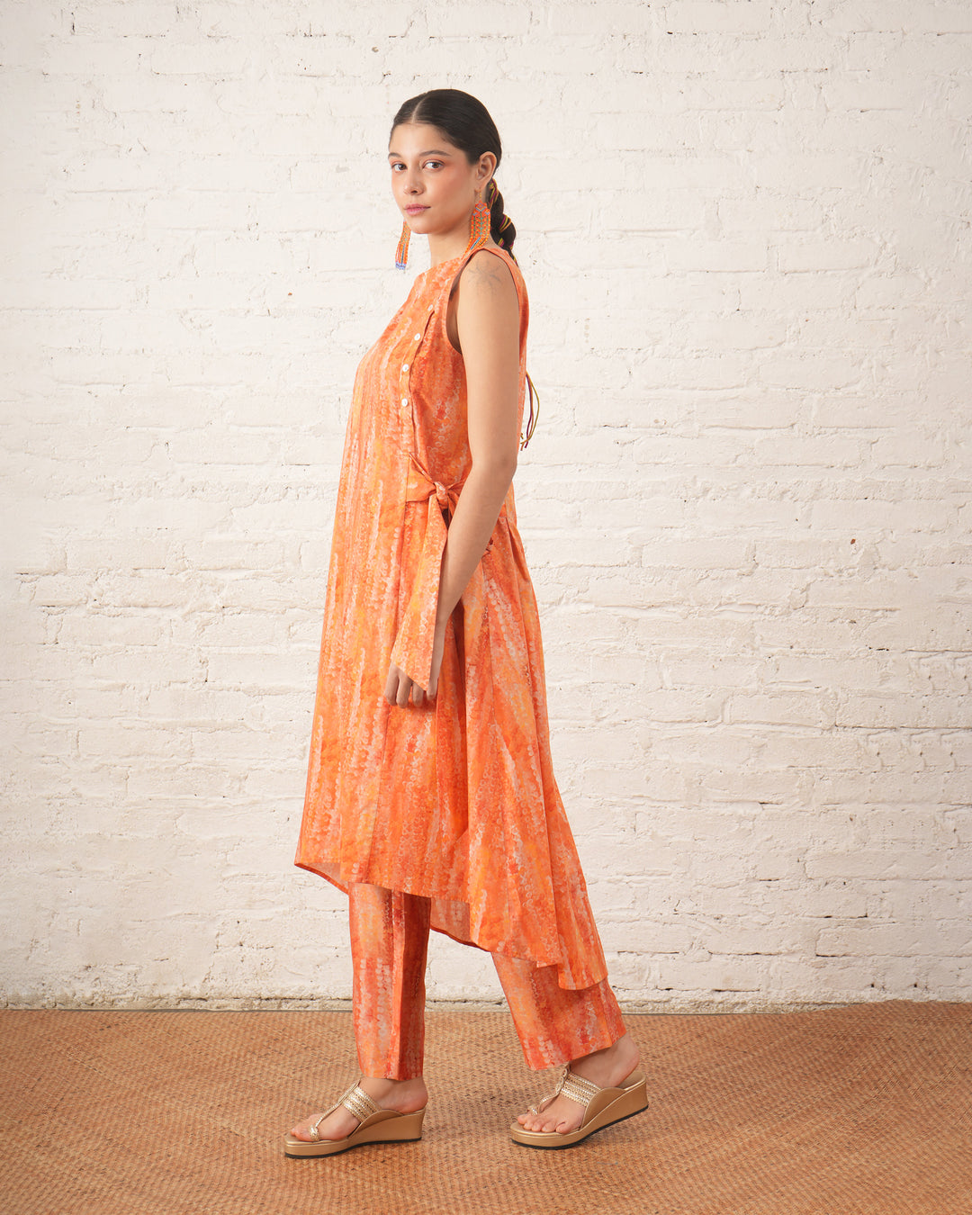 Peach Side Tie-Up Kurta with Pants
