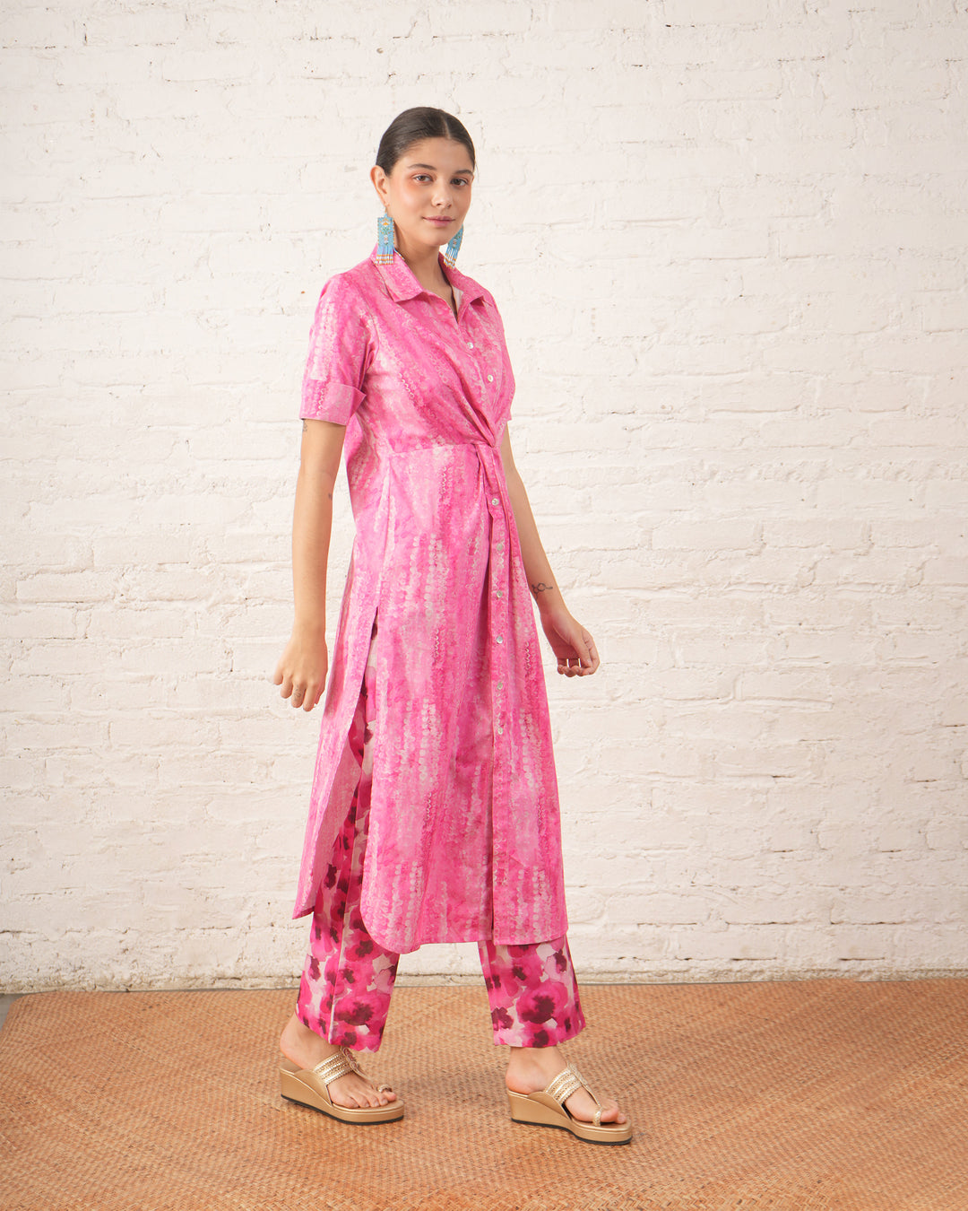 Pink Twist Dress with Printed Pants