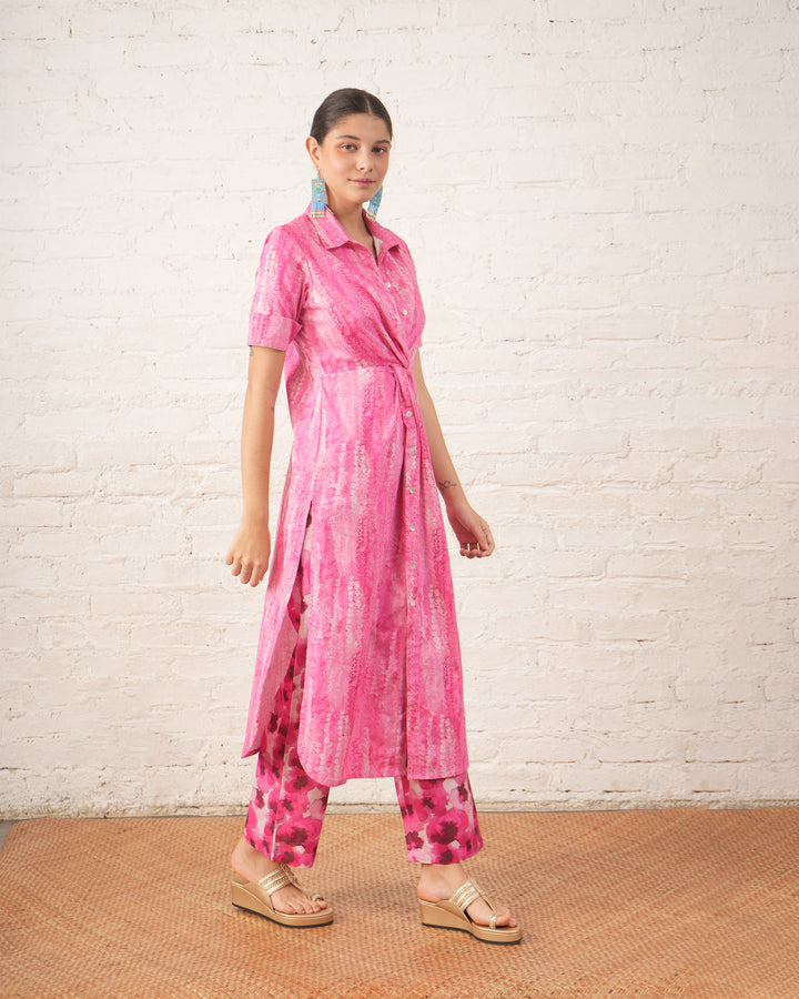 Pink Twist Dress with Printed Pants