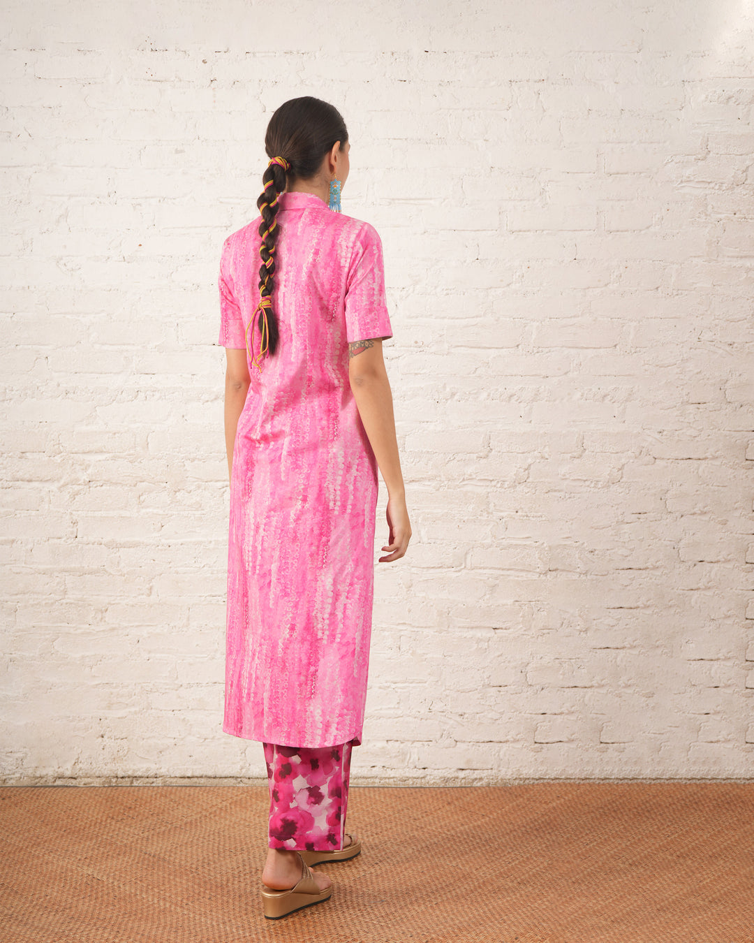 Pink Twist Dress with Printed Pants