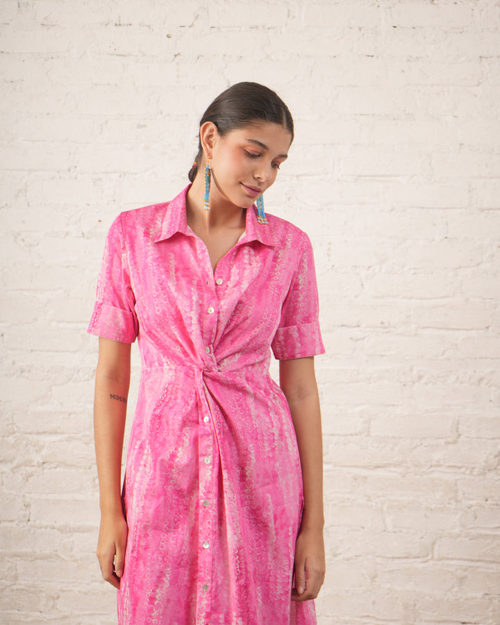 Pink Twist Dress with Printed Pants