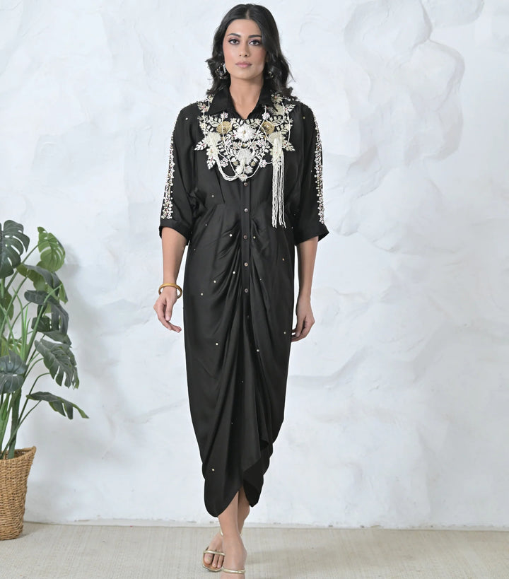 Gold Floral Seraphine Gathered Dress