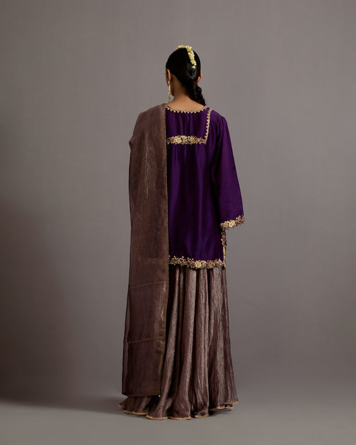aubergine guccha jaal embroidered short kurta sharara set