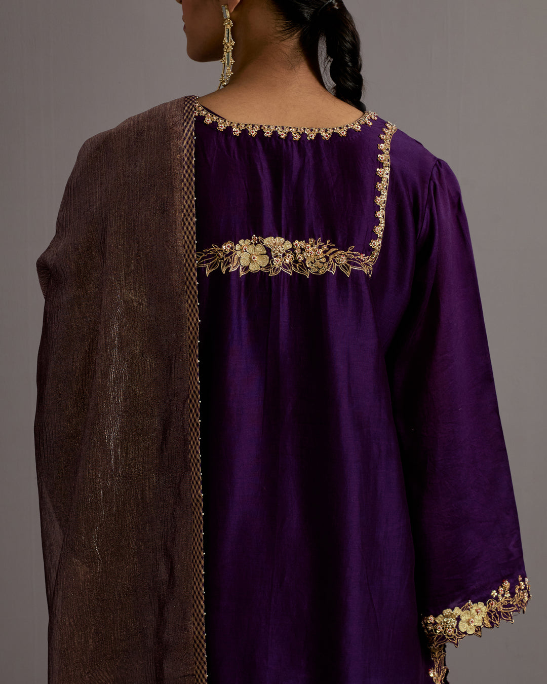 aubergine guccha jaal embroidered short kurta sharara set