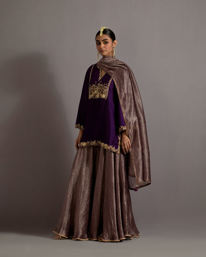 aubergine guccha jaal embroidered short kurta sharara set