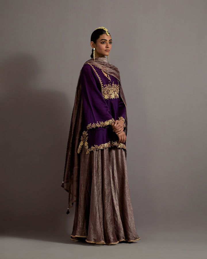 aubergine guccha jaal embroidered short kurta sharara set