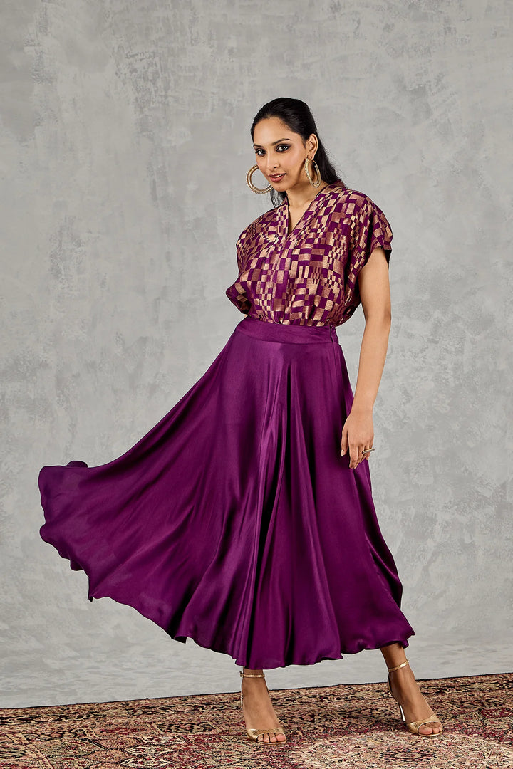 Purple Check Top and Skirt Set