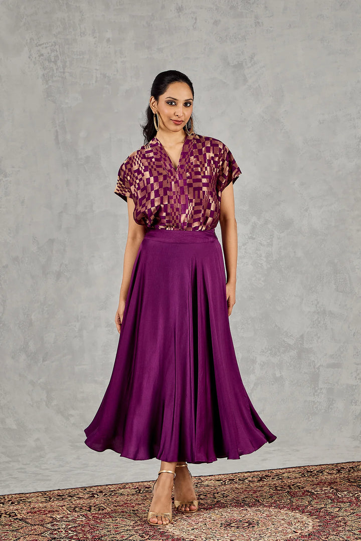 Purple Check Top and Skirt Set