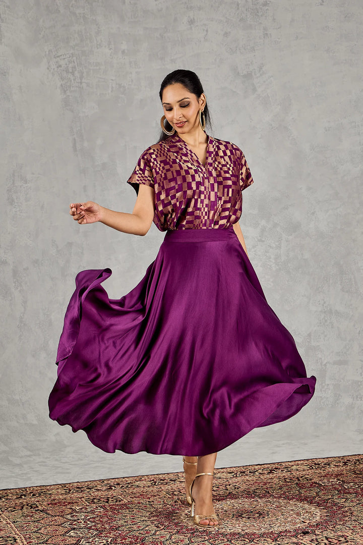 Purple Check Top and Skirt Set