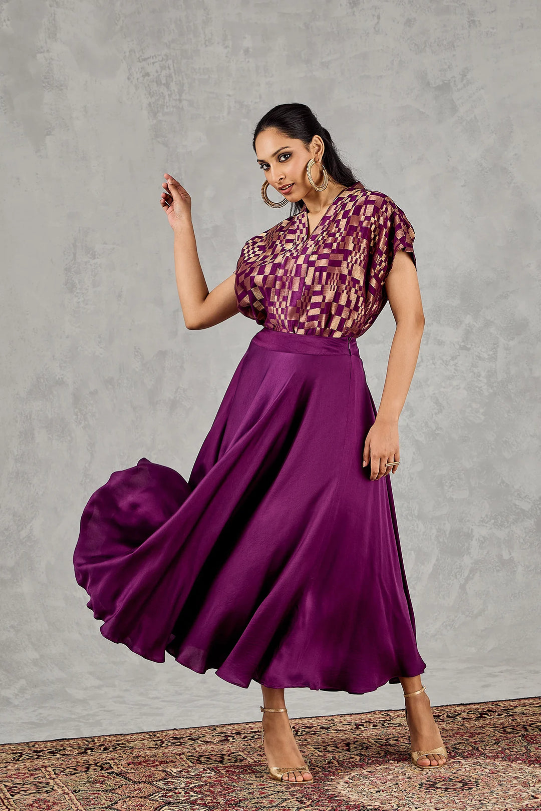 Purple Check Top and Skirt Set