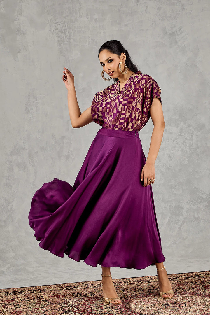 Purple Check Top and Skirt Set