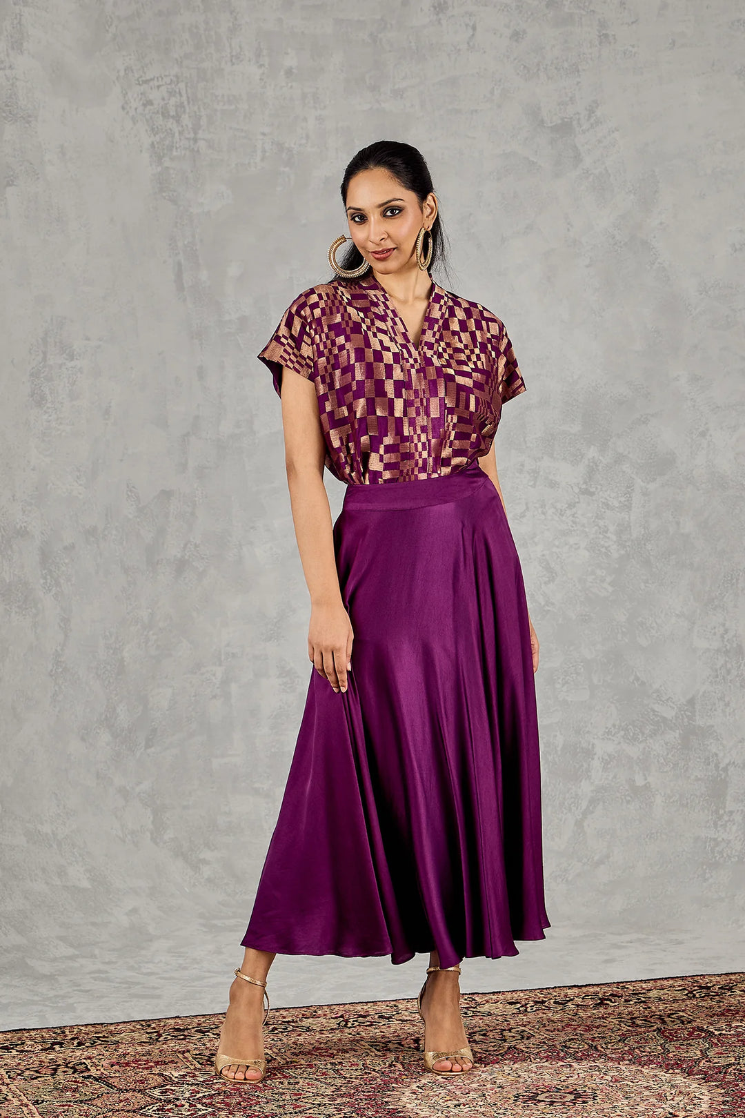 Purple Check Top and Skirt Set