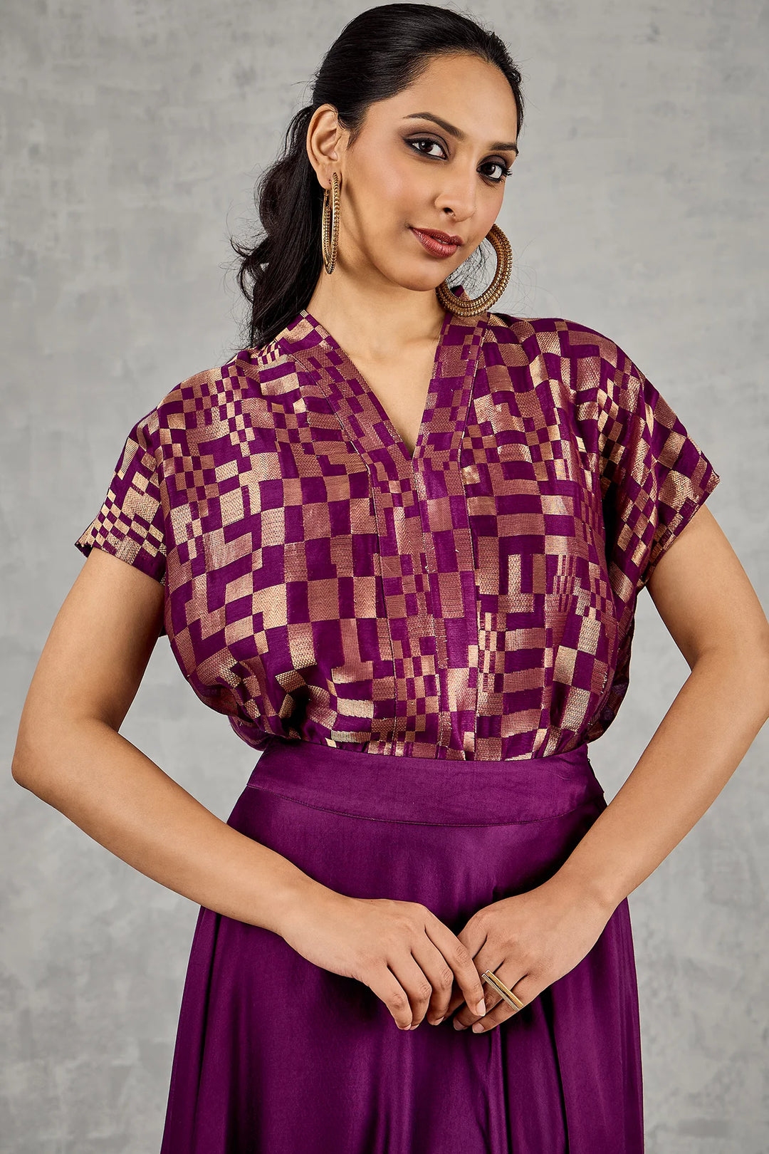 Purple Check Top and Skirt Set