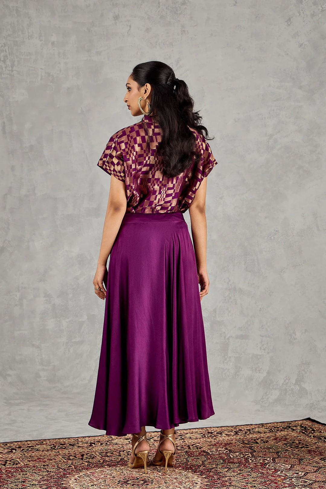 Purple Check Top and Skirt Set