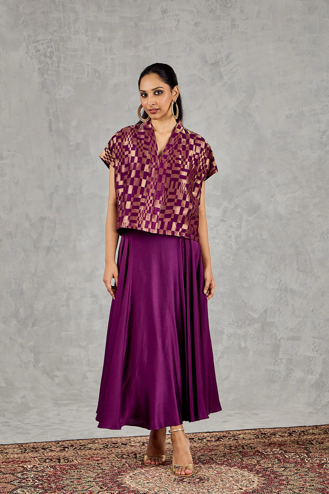 Purple Check Top and Skirt Set