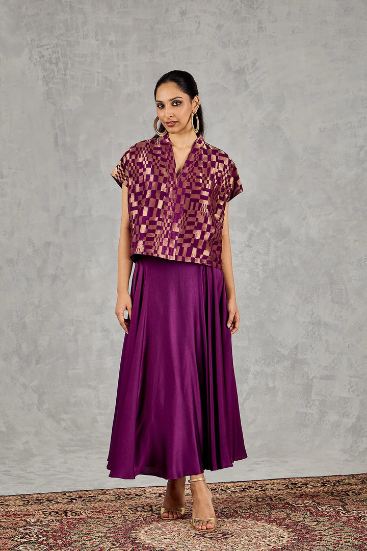 Purple Check Top and Skirt Set