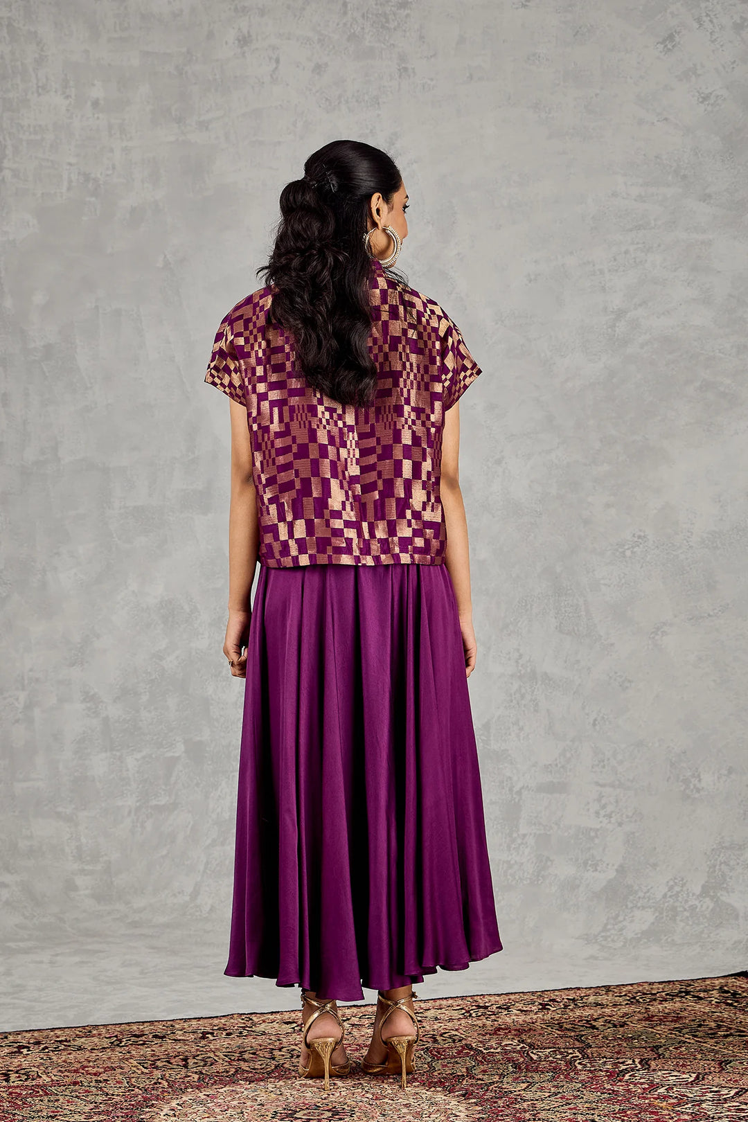 Purple Check Top and Skirt Set