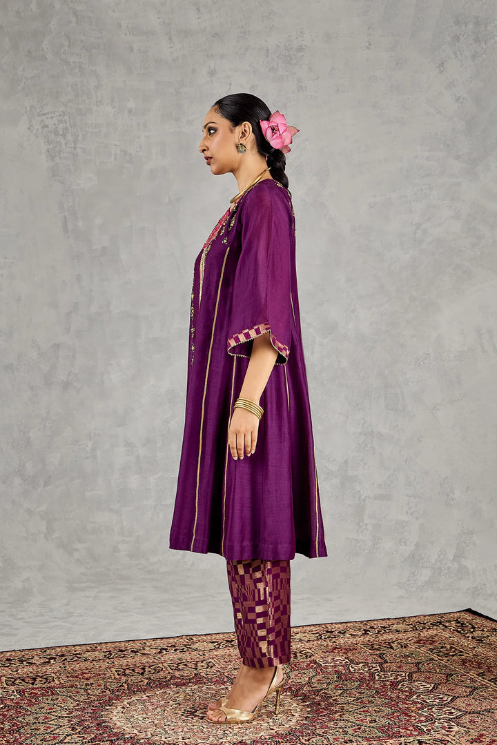 Purple Long Yoke Embroidery Kurta Set