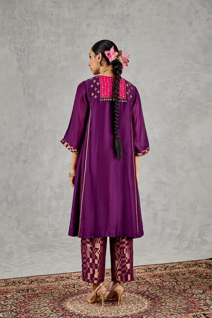 Purple Long Yoke Embroidery Kurta Set