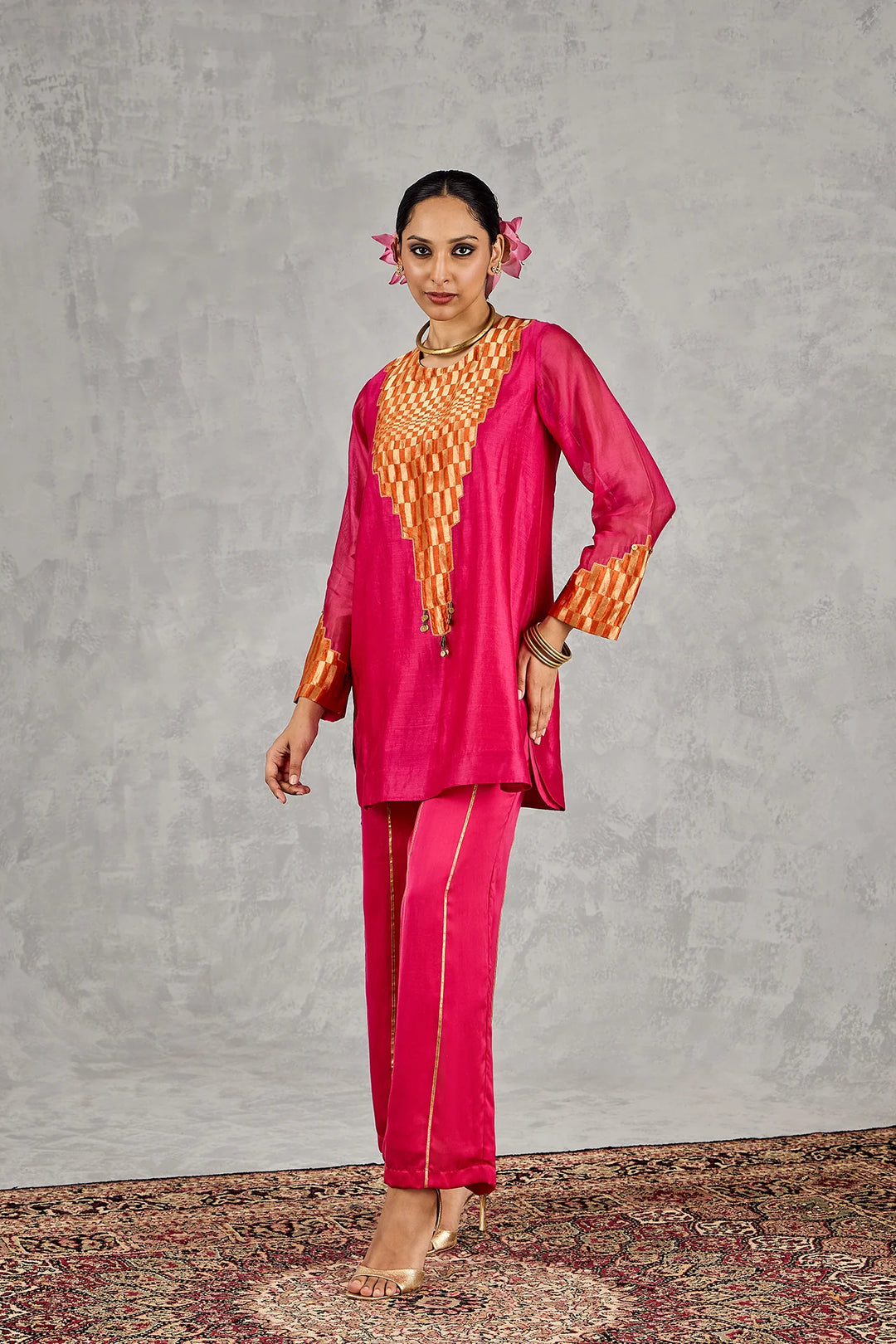 Hot Pink/orange Patch Kurta Set