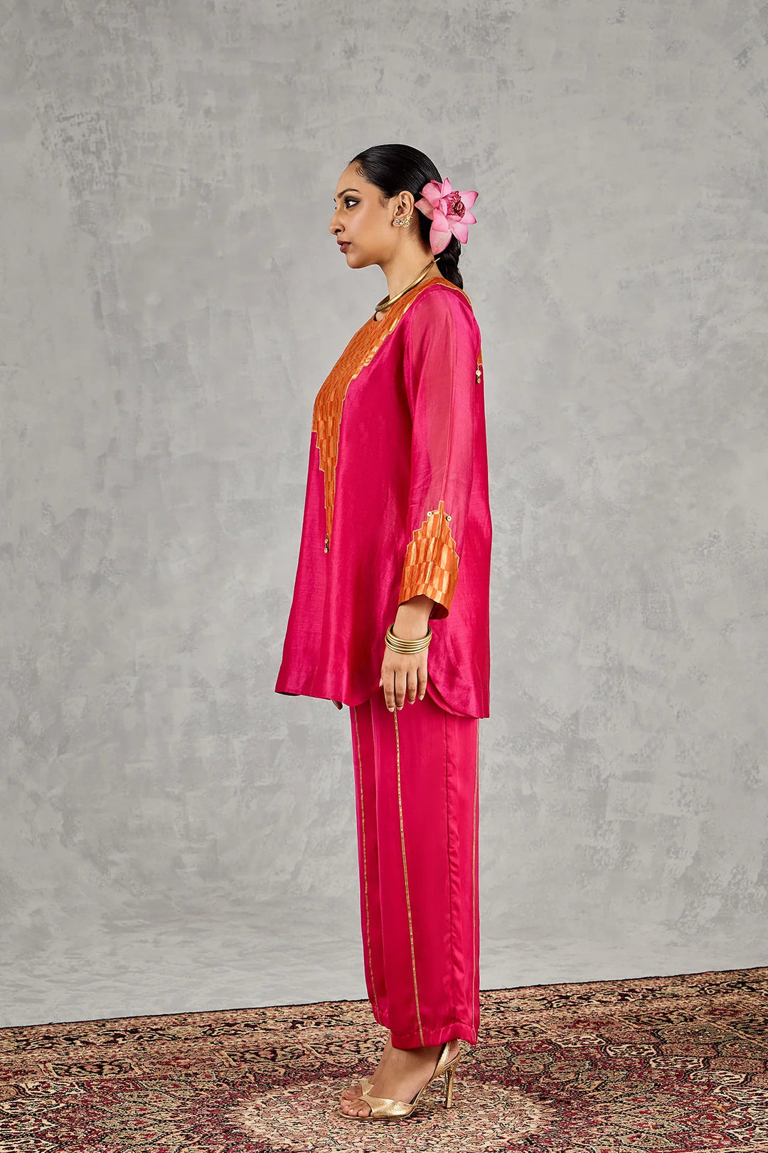 Hot Pink/orange Patch Kurta Set