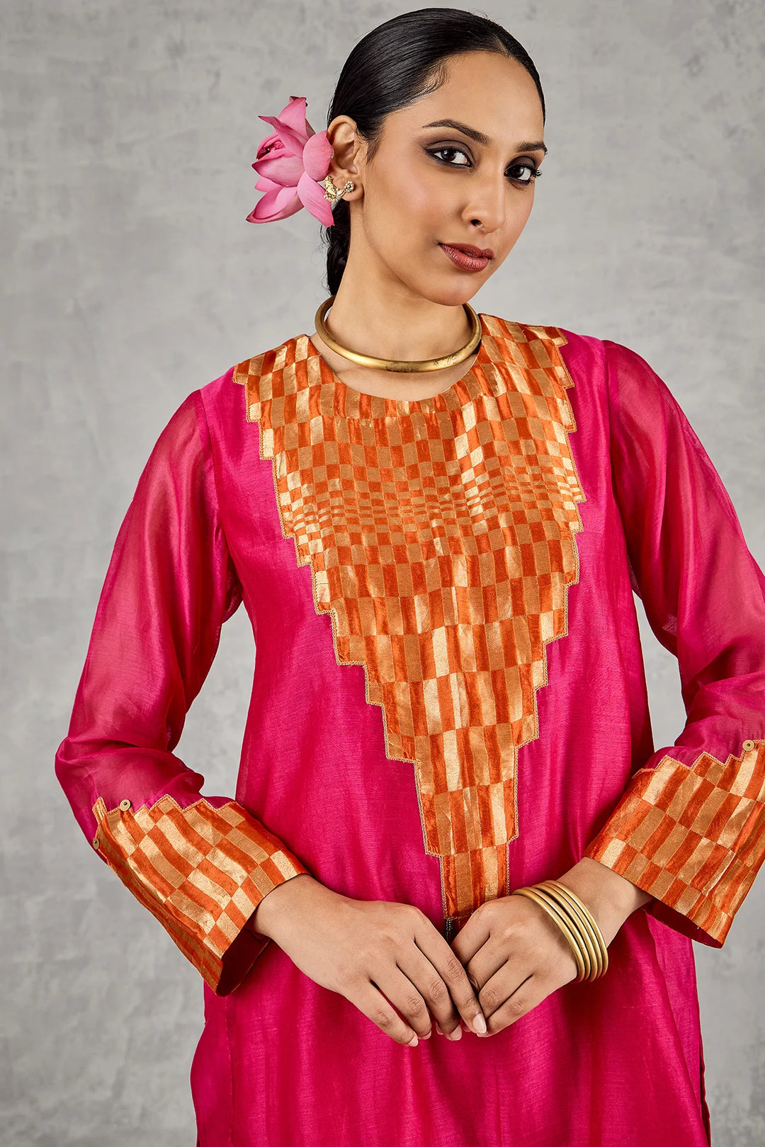 Hot Pink/orange Patch Kurta Set
