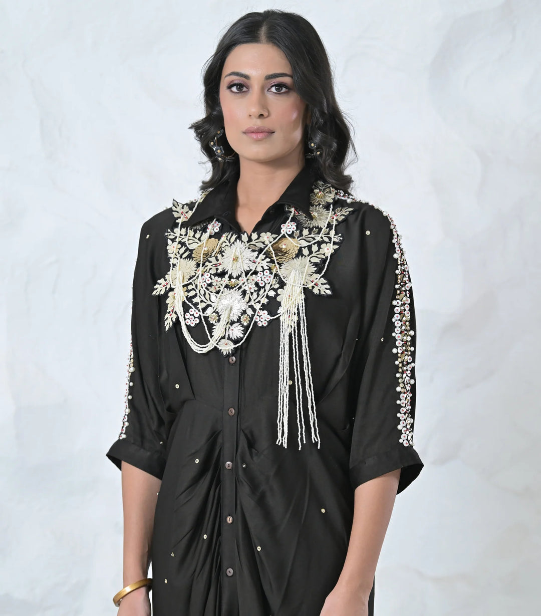 Gold Floral Seraphine Gathered Dress