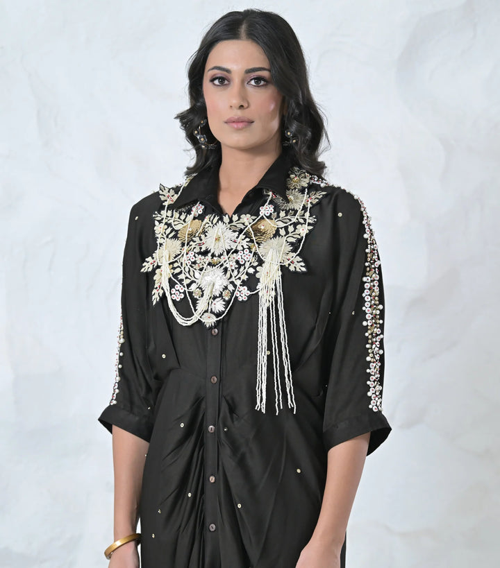 Gold Floral Seraphine Gathered Dress