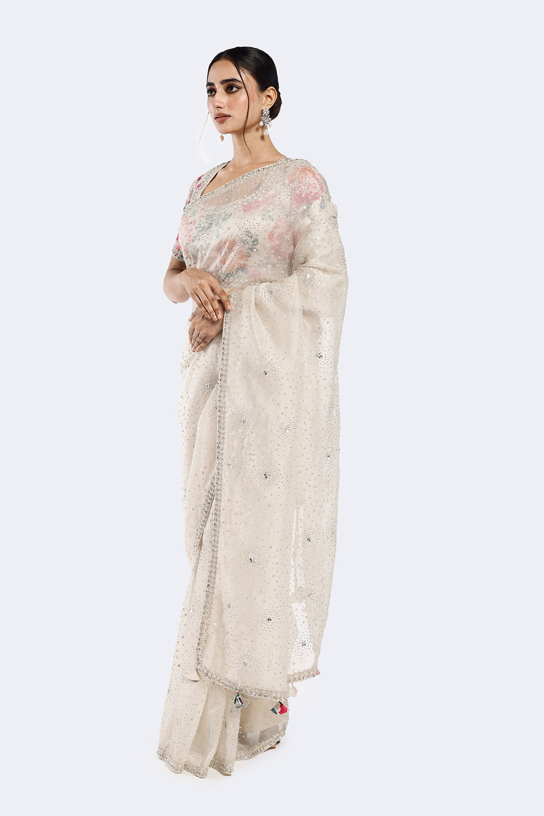 Floral Sequinned Organza Saree