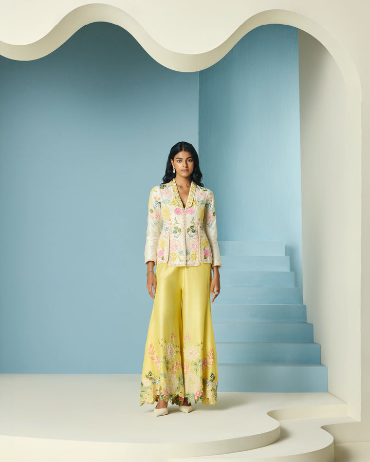 Ivory Floral Embroidered Panelled Jacket