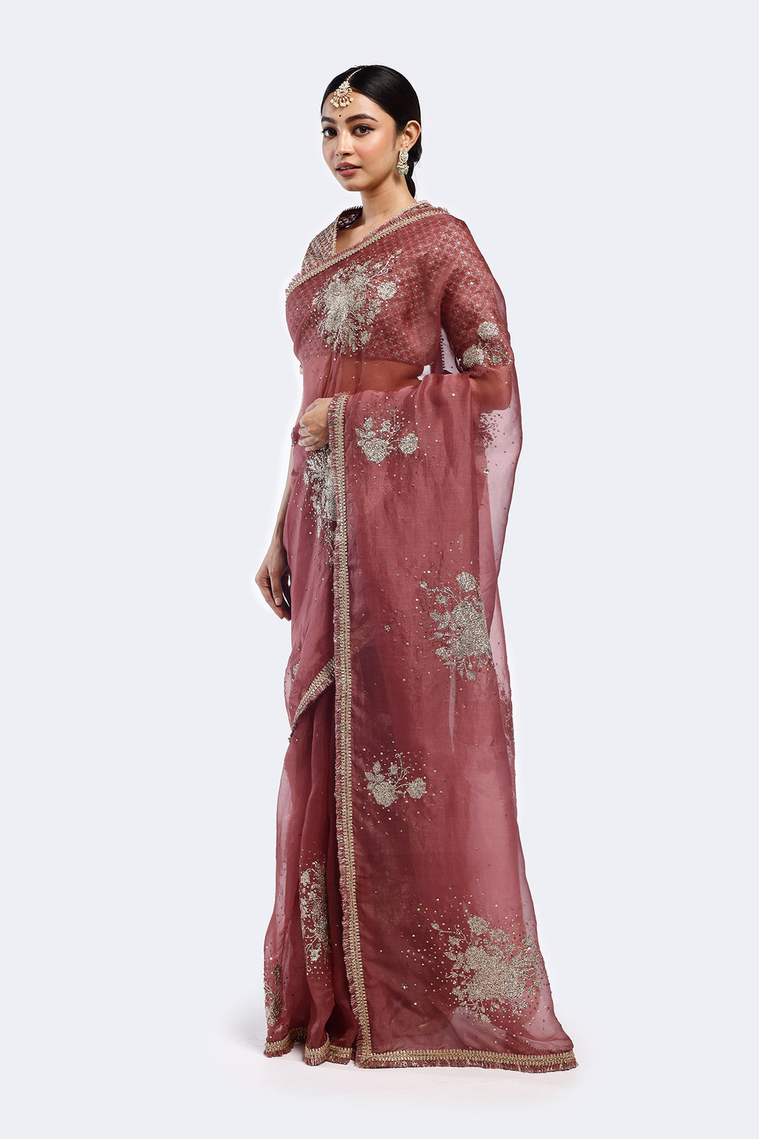 patch floral organza saree