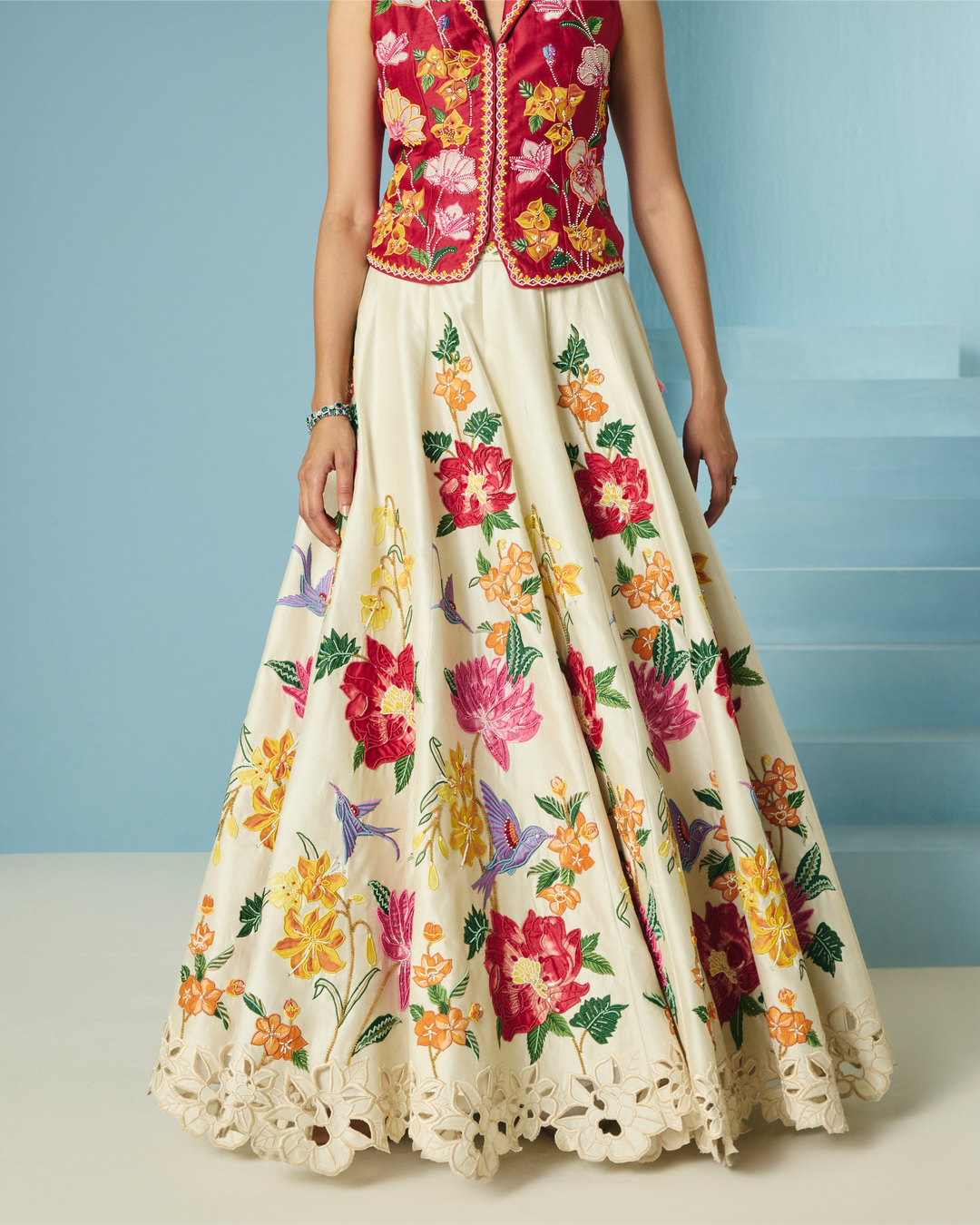 Ivory Floral Applique Lehenga
