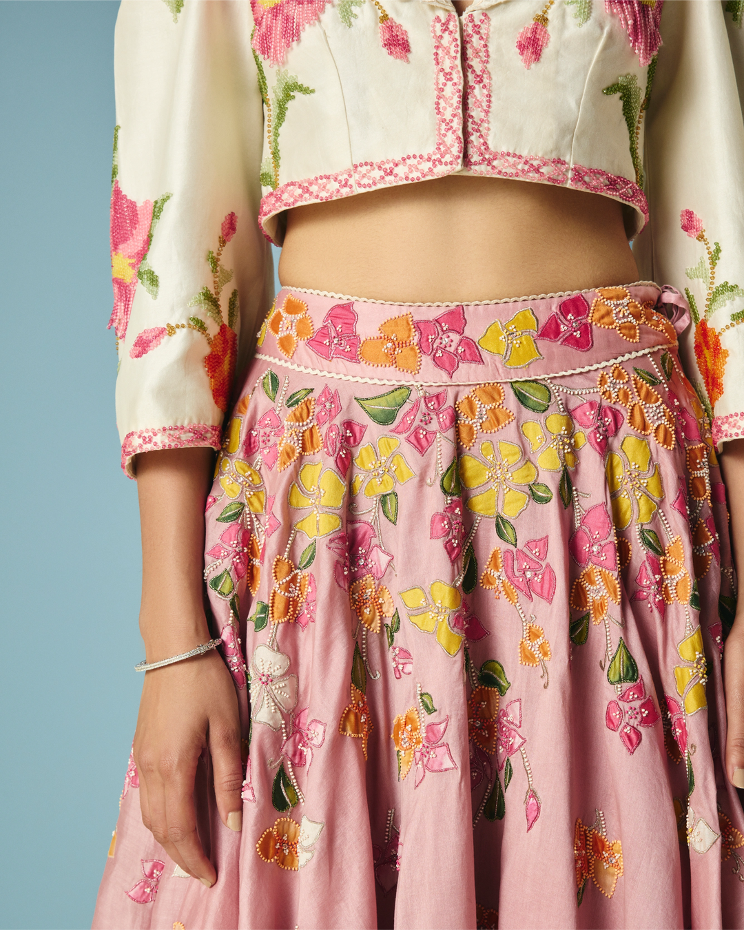 Blush Bougainvillea Layered Lehenga