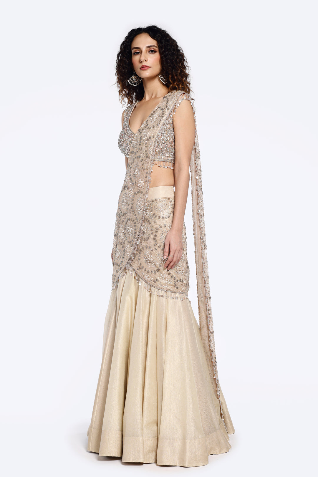 swarovski faux saree draped lehenga