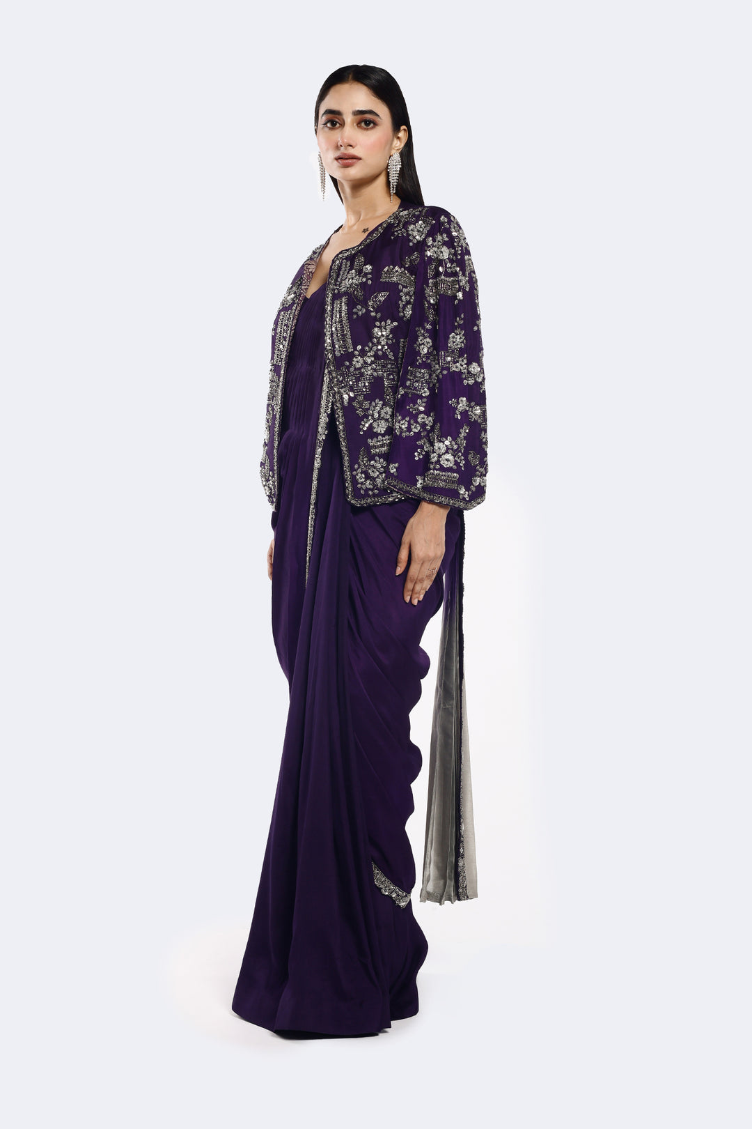 Cape Sleeve Silk Drape Saree