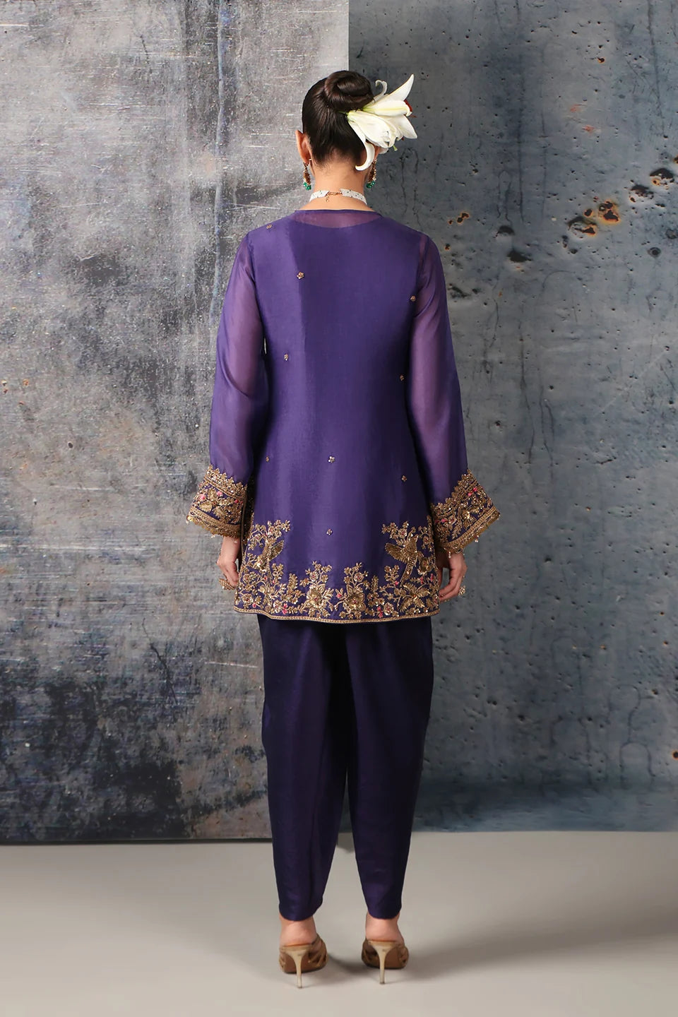 Zar-Rang Purple Heavy Short Kurta Set