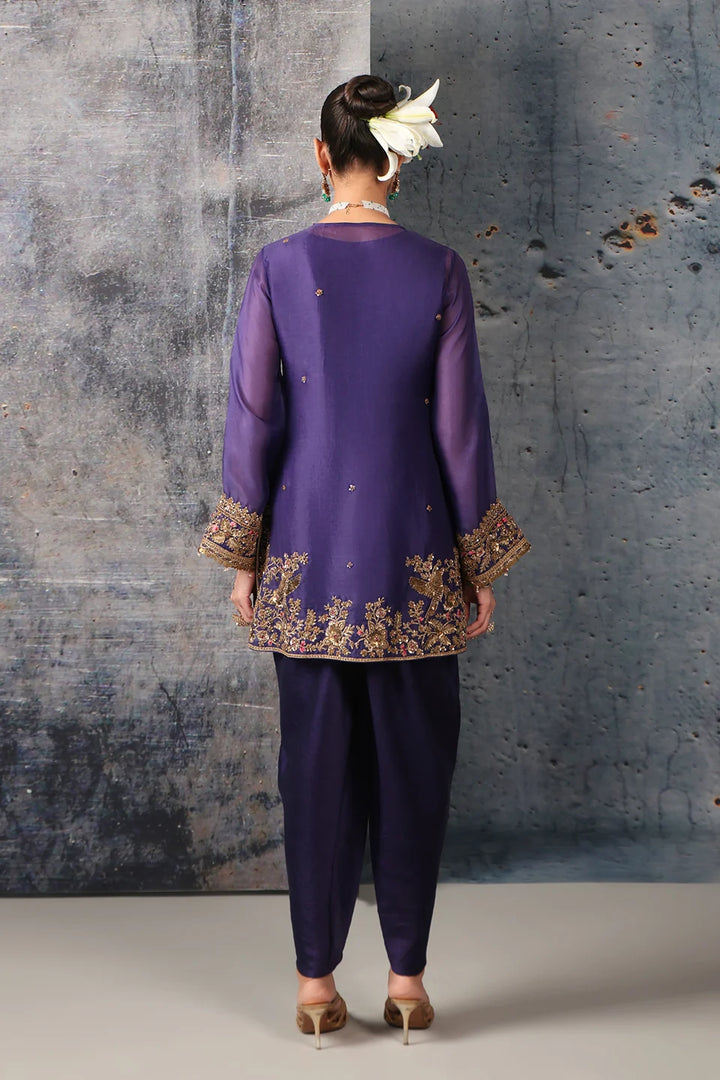Zar-Rang Purple Heavy Short Kurta Set