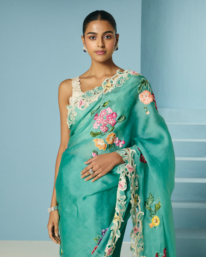 Aqua Bloom Saree
