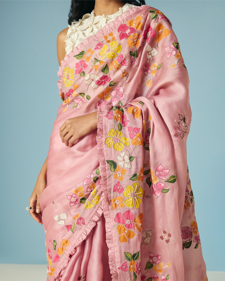 Blush Bougainvillea Saree