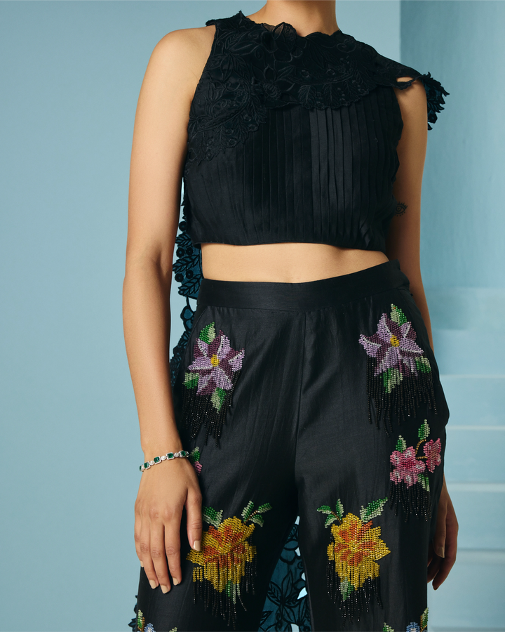 Black Pleated Drape Detail Top
