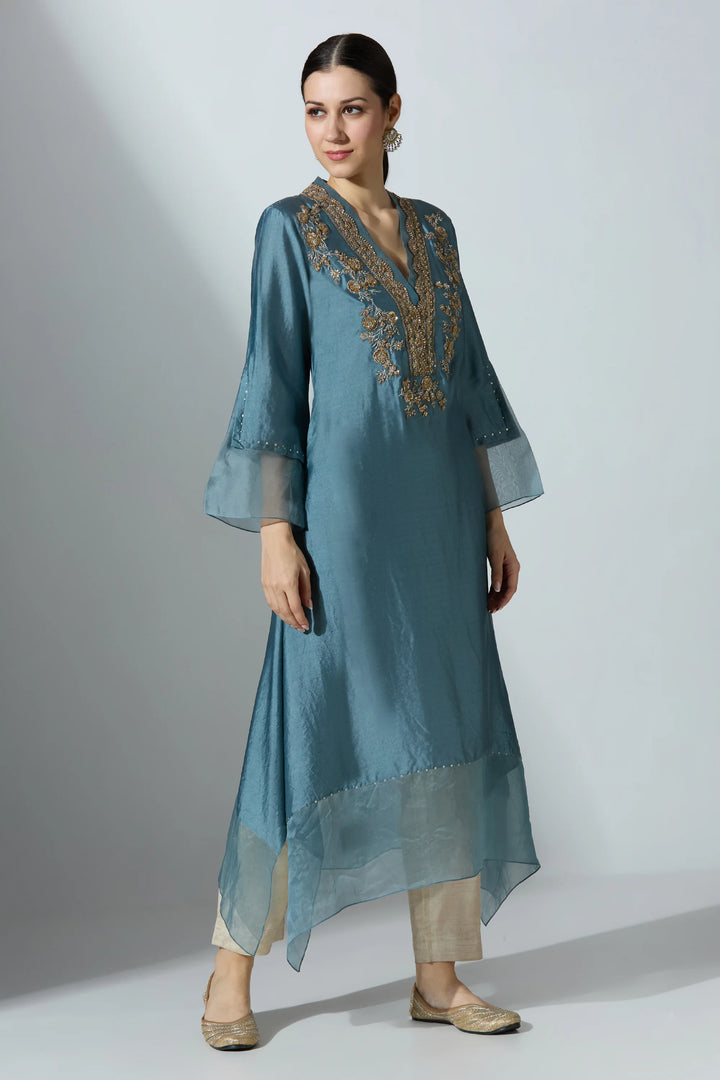 Grey Silk Kurta With Pant