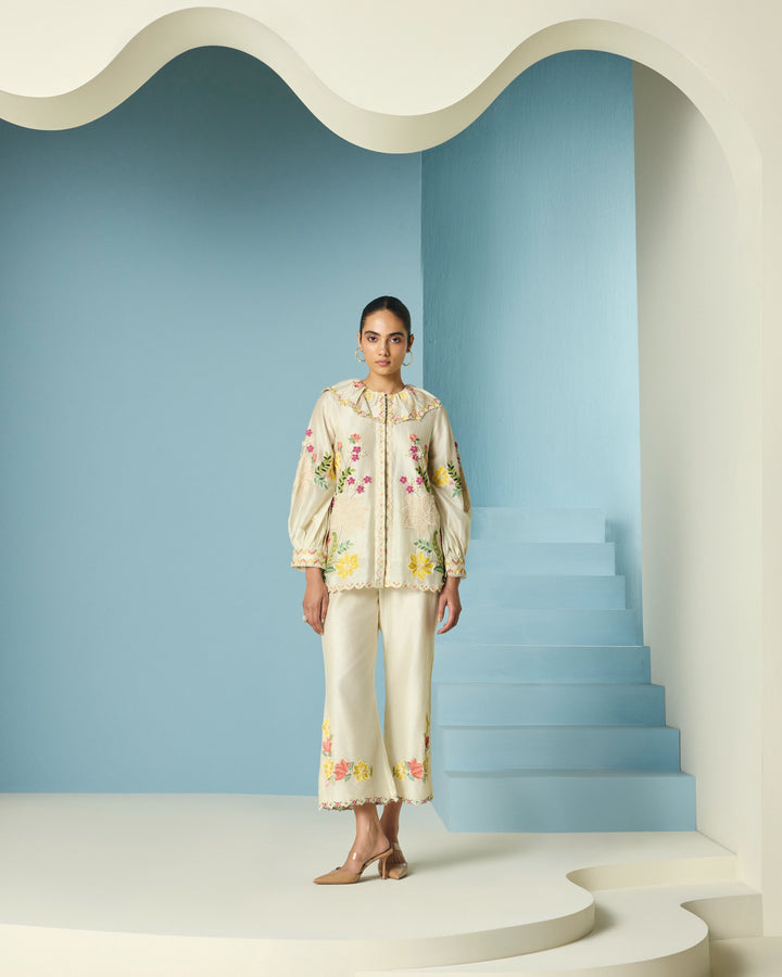 Ivory Floral Embroidered Shirt