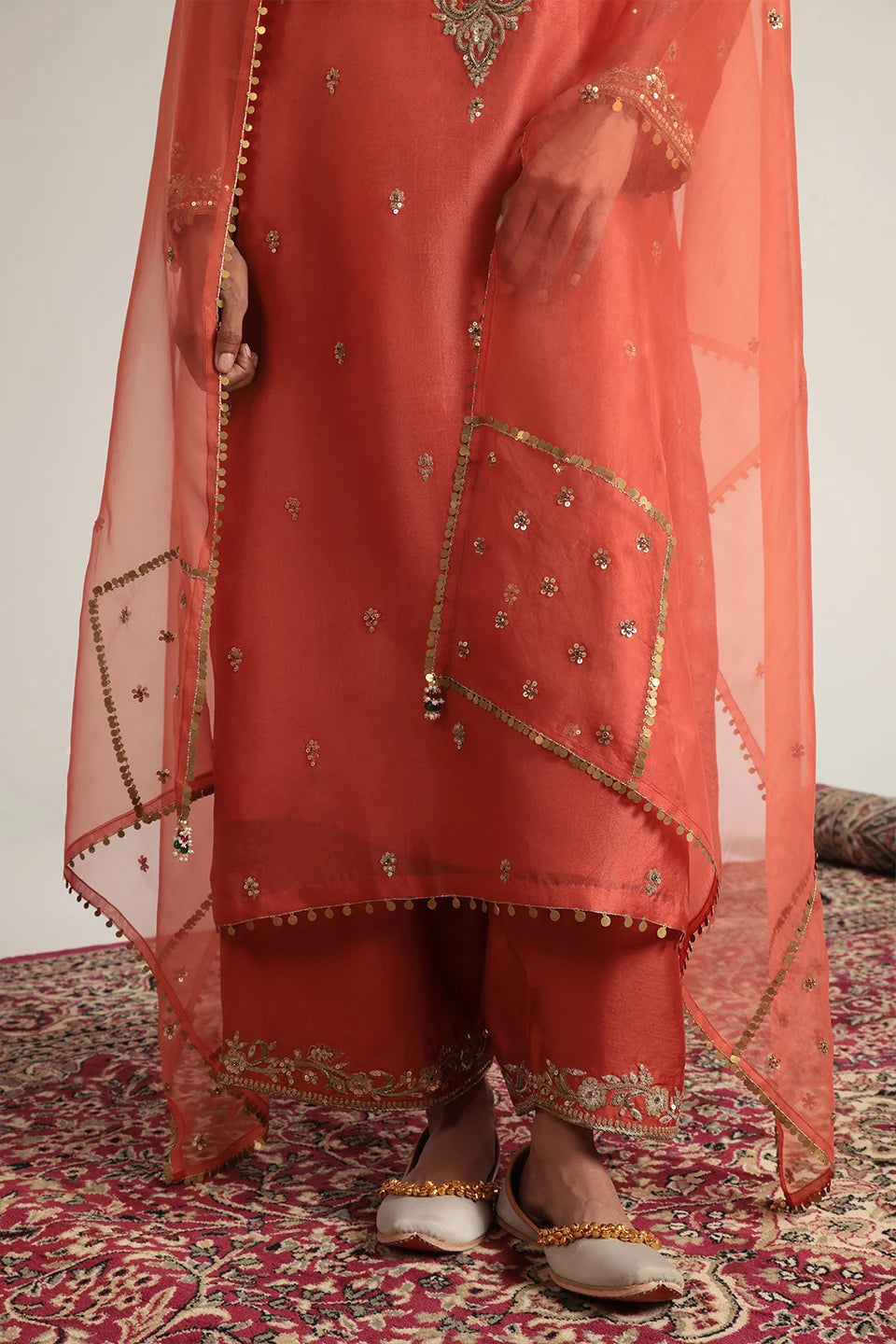 Zar-Rang Orange Long Kurta Set
