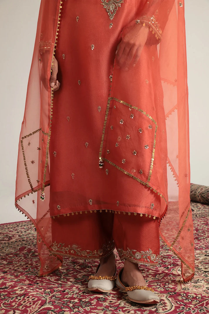 Zar-Rang Orange Long Kurta Set
