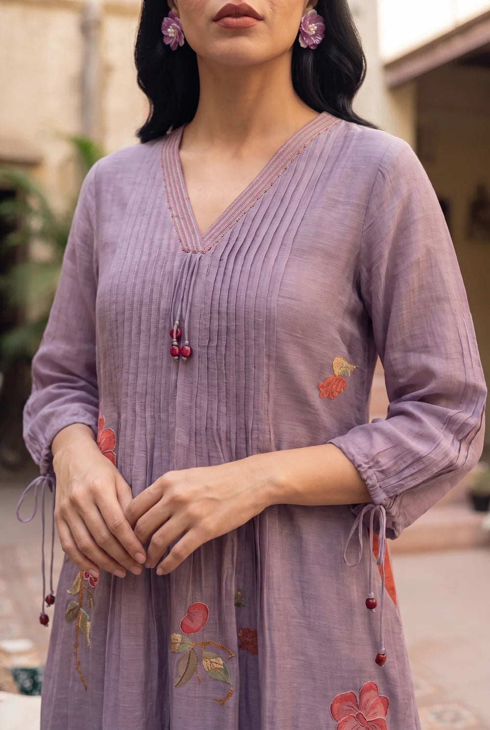 Rumi Mul Chanderi Tunic Set in Lavender
