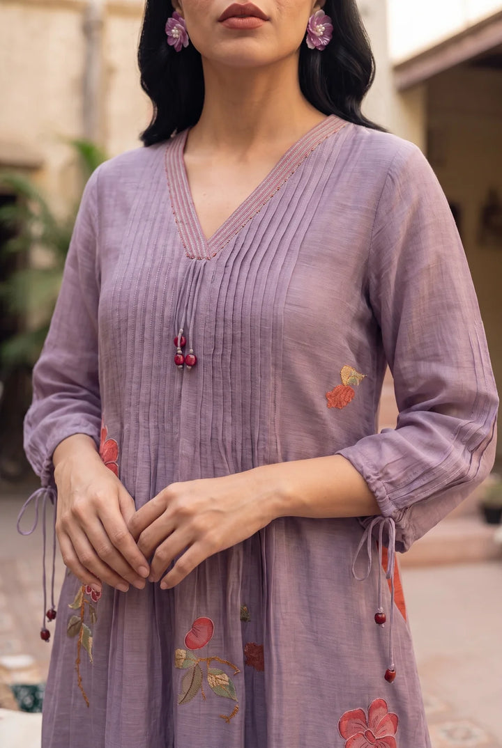 Rumi Mul Chanderi Tunic Set in Lavender